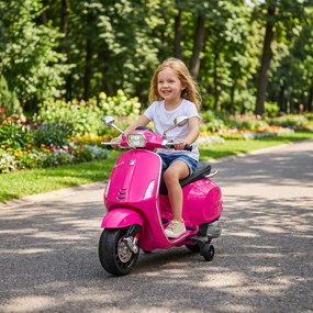 AIYAPLAY Elektryczny motocykl dziecięcy, Vespa, 3 km/h, 3-6 lat, muzyka, światło &amp; radio, różowy | Aosom PL