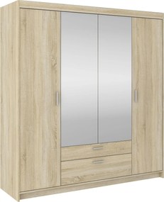 Czterodrzwiowa garderoba z szufladami i lustrem dąb sonoma F4-P72
