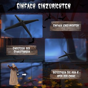 Outsunny 150 cm Dekoracja Halloween Wiedźma z diodami LED, funkcją dźwiękową i regulowanymi ramionami, głową