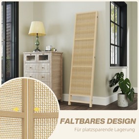 HOMCOM 3-częściowy Parawan, Składany Ekran Ściany o Wysokości 180 cm, Wolnostojąca Przegroda z Ręcznie Tkanej Plecionki dla Domu, Naturalny