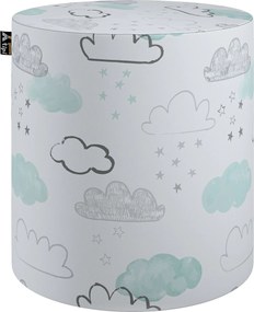 Puf Barrel kolor biały tkanina wzorzysta