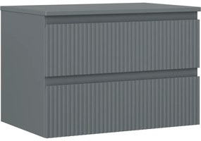 Mexen Rivel szafka łazienkowa podumywalkowa 70 cm z blatem, 2 szuflady, ryflowana , grafit mat - 91A20-07047-2-BFFC66