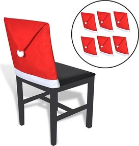 Zestaw 6 pokrowców na oparcie krzesła w kształcie czapki Mikołaja dla szybkiego i łatwego świątecznego dekorowania