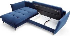 Narożnik GLAM Lewostronny z funkcją spania, zestaw z poduszkami wolnostojący tkanina RIVIERA 81 Niebieski DOMO HOME