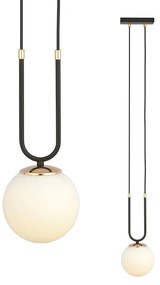 Glam 1 Black - lampa wisząca czarna z białym mlecznym kloszem, art. deco