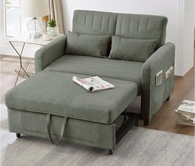 Rozkładana kanapa dwuosobowa 114 x 77 x 82,5 cm - oparcie regulowane na trzech poziomach - tkanina bawełniana i lniana - zielony militarny