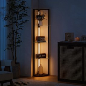 HOMCOM LED Lampa Stojąca ze Szklanymi Półkami, Lampa z 3 Poziomami Jasności, Czarna | Aosom PL