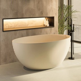 Wanna wolnostojąca owalna beżowa matowa z konglomeratu 160 x 85 cm KALMI BEIGE MATT z przelewem typu SLIM cienki rant