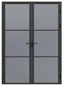 Drzwi kompletne 2-skrzydłowe dwustronne z aluminium i dymionego szkła hartowanego - 2 x wys. 204 x szer. 73 cm - Czarny - MASERU