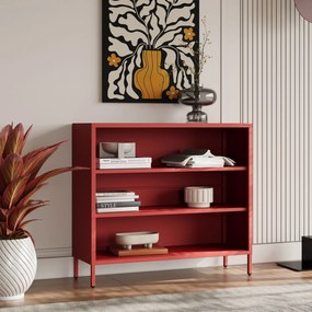 Niski regał metalowy czerwony Modern LUCA, 1000 x 900 x 350 mm
