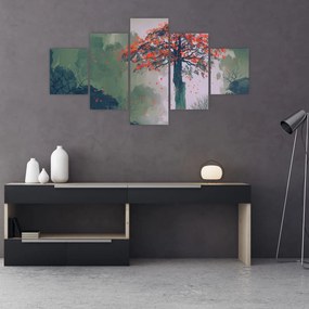 Obraz samotnego czerwonego drzewa (125x70 cm)