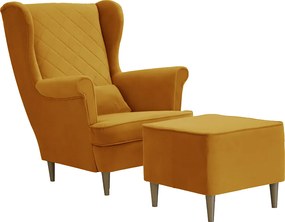 Fotel uszak skandynawski z podnóżkiem CLEO Żółty