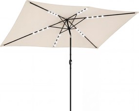 Outsunny Parasol LED Solarny ok. 300 x 200 cm regulowany Parasol Balkonowy z Korbką Pokrowiec UV Ochrona Obracany Kremowy | Aosom PL