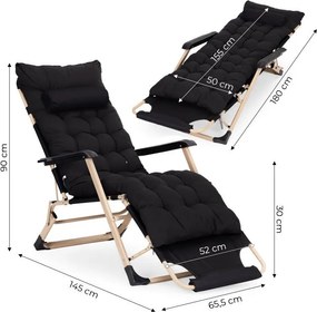 Leżak ogrodowy, składany, z poduszką Malta 010, czarny/złoty