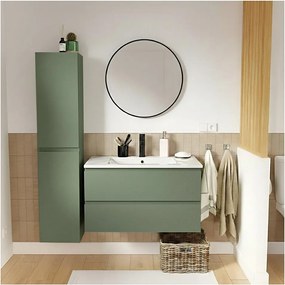 Szafka pod umywalkę 80 cm z ceramicznym blatem, baterią, lustrem i kolumną SORRENTO