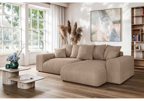 Beżowy sztruksowy rozkładany narożnik ze schowkiem (strona zmienna) Luma – Ropez