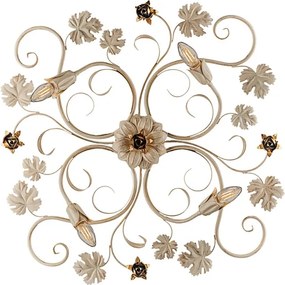 Iris - Lampa sufitowa z lakierowanego żelaza w kolorze kości słoniowej z dekoracją w kolorze starego złota, 4 światła, wys. 17 - Ø76 - BL169-PL4-AV