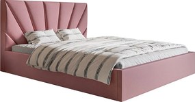 Łóżko tapicerowane 160x200 cm Aris z pojemnikiem - aksamitna tkanina, stelaż metalowy - różowy (Jasmine 61)