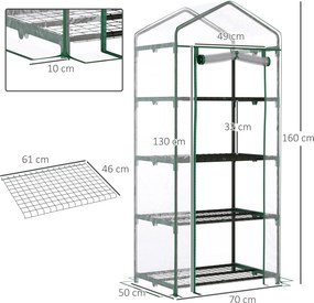 Outsunny Szklarnia Foliowa na Pomidory i Rośliny 4 Półki Zielona 70x50x160cm | Aosom PL