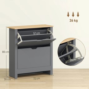 HOMCOM Szafka na buty z 2 klapowymi przegrodami, regulowana przegroda na 8-12 par butów, 72 x 26 x 80 cm, Ciemnoszary | Aosom PL