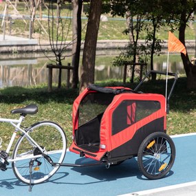 PawHut Przyczepa rowerowa dla dzieci, z odblaskami, 1 flaga, 170 cm x 77 cm x 90 cm, Czerwony