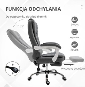 Vinsetto Fotel biurowy z podnóżkiem szary lniany regulowane oparcie wygodny i elegancki | Aosom PL
