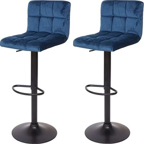 Stołek barowy MCW-G87 (zestaw 2 szt.),  aksamitny petrol-niebieski, czarna podstawa