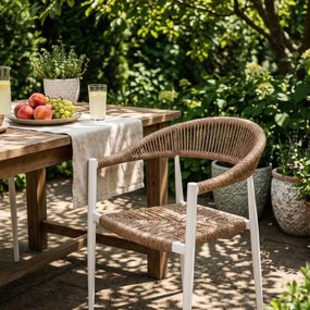 Krzesło Ogrodowe Białe 56x60x78 cm Plecione Brązowe Sznurki Nowoczesne