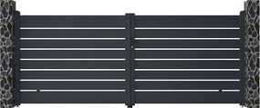 Brama wjazdowa rozwierna PRIMO, ażurowa, z aluminium w kolorze antracytowym – 392 × 158 cm (szer. × wys.)