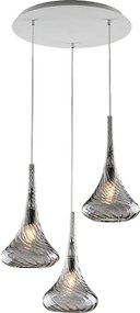 Lampa wisząca Nemesi z żelaza z szarym szkłem Pyrex 3 światła 141 Ø50 BL280-S3-GR