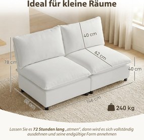 HOMCOM 2-osobowa sofa, 146 cm modułowa sofa z ekoskóry z szerokim i głębokim siedziskiem, grubymi poduszkami, łatwy montaż, Szara | Aosom PL