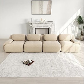 Sofa 4-osobowa Modułowa z Weluru Prążkowanego - z 4 Poduszkami - 388x103x75cm - Beżowy
