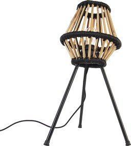 Rustykalna lampa stołowa na trójnogu z bambusa z czarnym wykończeniem - Evalin