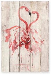 Dekoracja ścienna z drewna sosnowego Madre Selva Love Flamingo, 60x40 cm