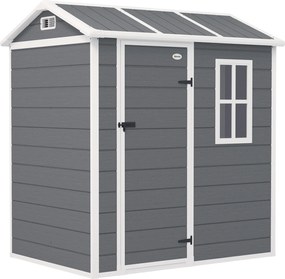 Outsunny Domek ogrodowy, Schowek z podłogą, oknem, zamkiem, z żywicy polipropylenowej, odporny na warunki atmosferyczne, Szary