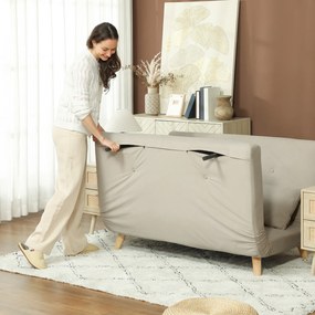 HOMCOM Relaksacyjna Sofa z Funkcją Spania, w zestawie 2 Poduszki, Wygląd Aksamitu, 130 x 78 x 79 cm, Beżowa