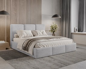 BESILIO Łóżko tapicerowane z pojemnikiem 120x200 Elora - Łóżko slim, ozdobne wezgłowie, stelaż metalowy- Jasnoszary