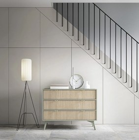 Komoda: 3 szuflady, eukaliptus / jodełki skandynawskie, drewniane nogi, 106 x 80 x 38 cm