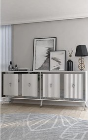 Komoda – 180 cm x 78,6 cm x 35 cm – Biały i srebrny – Płyta wiórowa pokryta melaminą