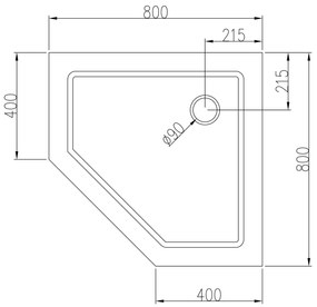 Brodzik pięciokątny z akrylu sanitarnego80 x 80 cm - w tym zestaw odpływowy