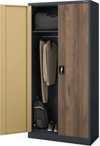 Szafa metalowa wielofunkcyjna antracytowa / orzech: Eco Design DAWID, 900 x 1850 x 450 mm