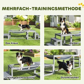 PawHut Zestaw agility dla psów 3-częściowy zestaw sprzętu agility z mostem, schodami, platformą, z drewna świerkowego, 117 x 50 x 56 cm, Szary | Aosom PL