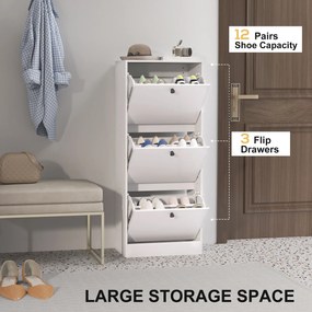 Szafka na Buty HOMCOM, Regał, 3 Klapki, Regulowana, Płyta Pilśniowa, Biały