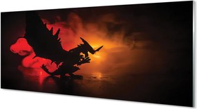 Szklany Panel Czarny Smok wśród Chmur