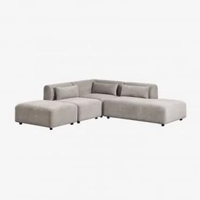 Sofa Modułowy Narożny 3-częściowy Z Prawym Szezlongiem I Pufem Fogler Sztruks Jasny Szary Taupe - Sklum