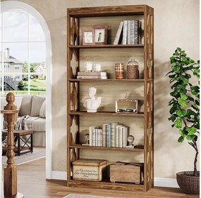 179 cm zabytkowy regał na książki, 5-poziomowe wysokie półki na książki, pionowy regał na książki z wycięciem, wolnostojący regał ekspozycyjny