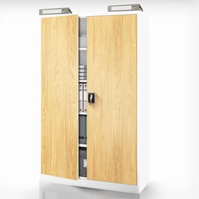 Szafa biurowa metalowa na akta, szeroka, biały/złoty dąb, 1150x1850x400 mm: JAN II Eco Design