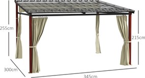 Outsunny Pergola aluminiowa 345 x 300 x 215-255 cm Zdejmowane zasłony Składana Regulowana wysokość Beżowy Aluminium stal | Aosom PL