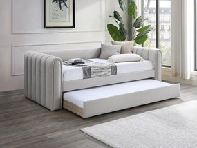 Łóżko wysuwane 90 x 190 cm - Tkanina - Beżowy + Materac - SAHONA