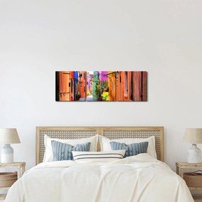 Obraz - Kolorowy dom w Burano, Wenecja (z zegarem) (90x30 cm)